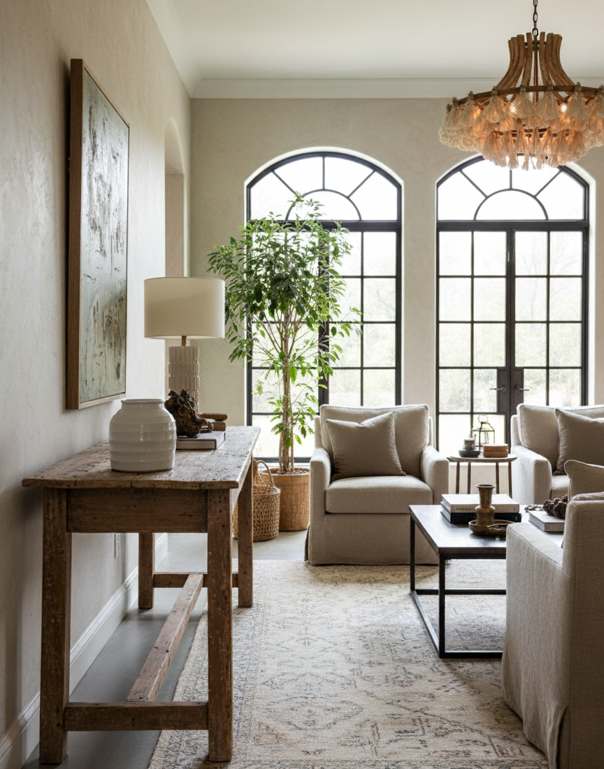 Rustikk hvit vase med natur farget bunn