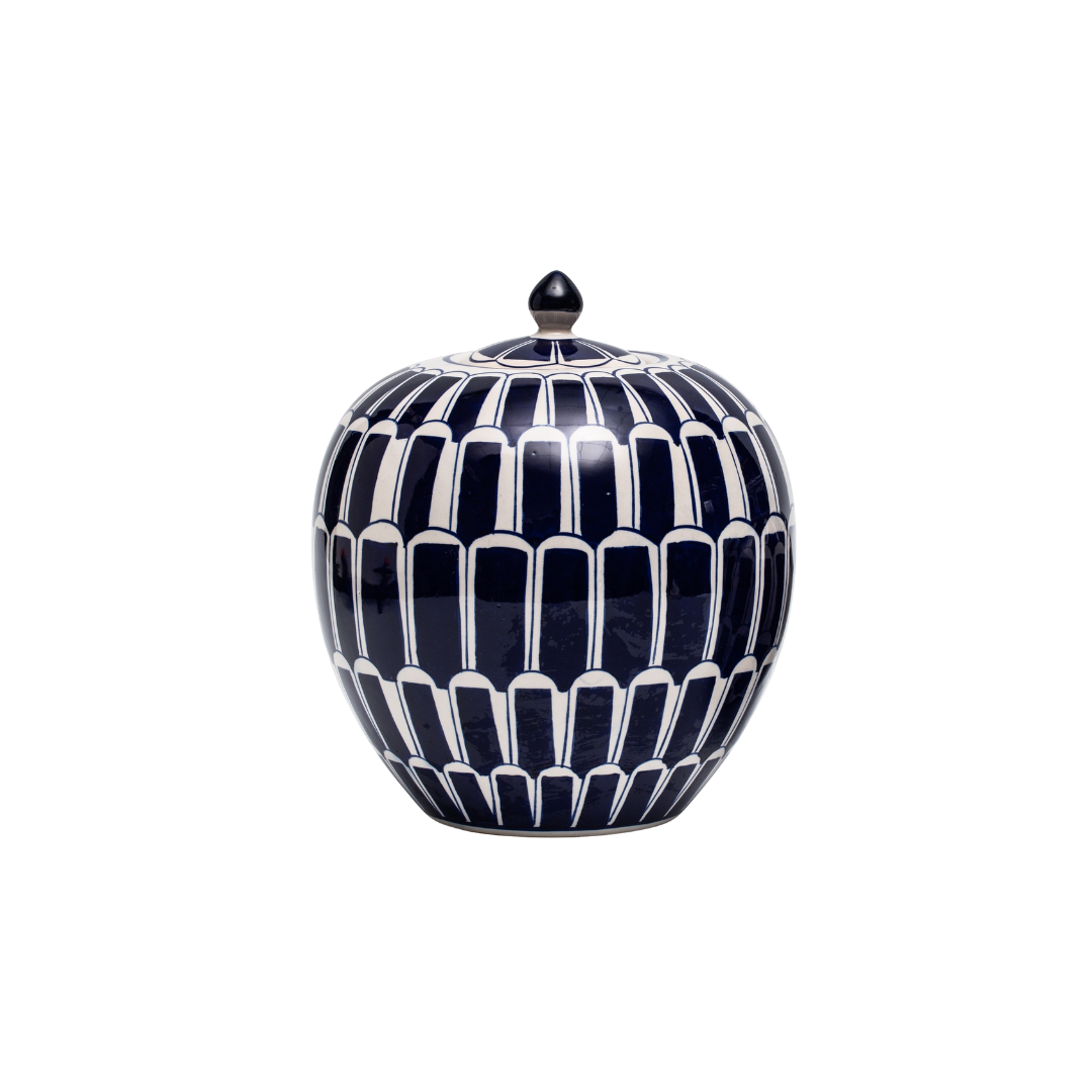 Tea Jar med geometrisk mørk blå mønster