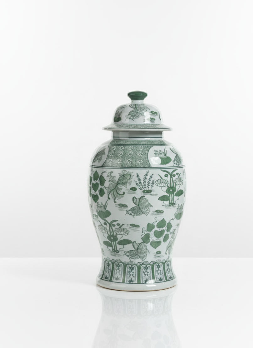 Ginger Jar med grønt botanisk mønster