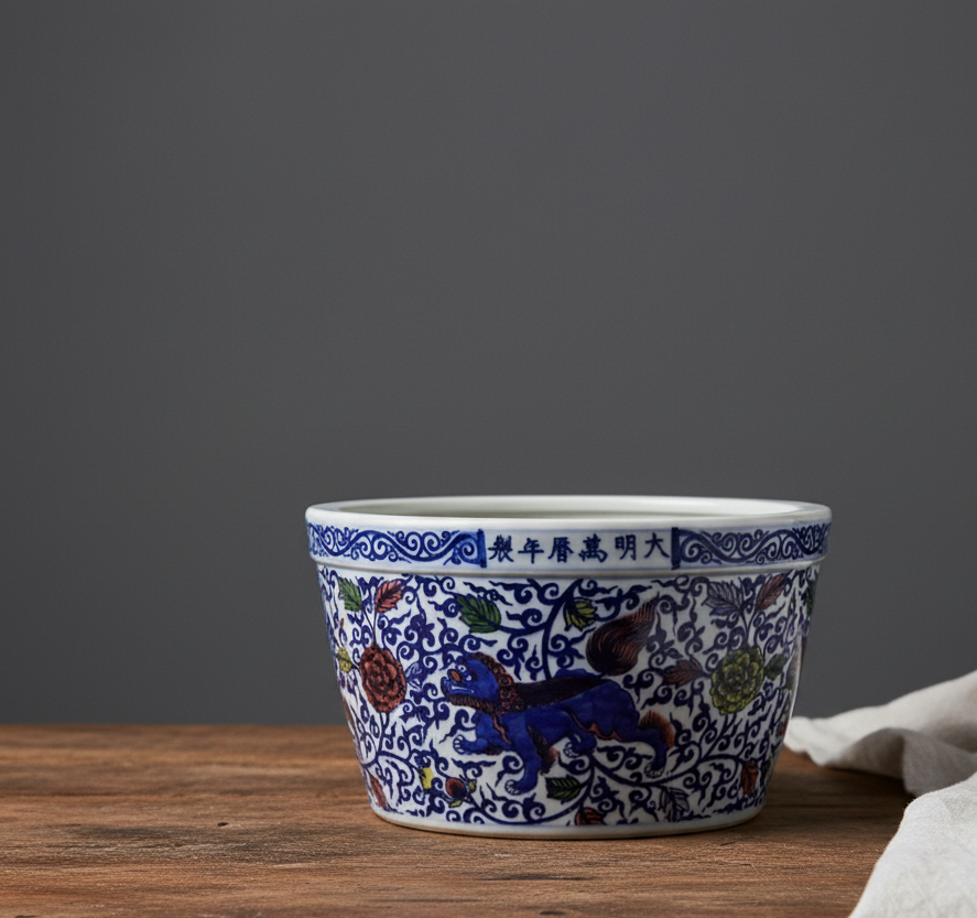 Blomsterpotte - Chinoiserie-motiv med Drage