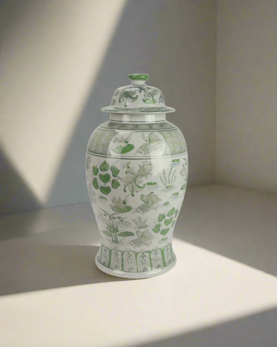 Ginger Jar med grønt botanisk mønster