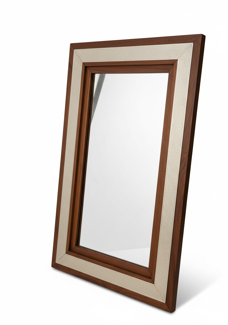 Speil med treramme og metalldekor