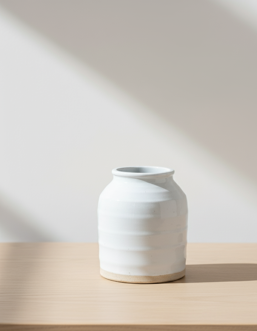 Rustikk hvit vase med natur farget bunn