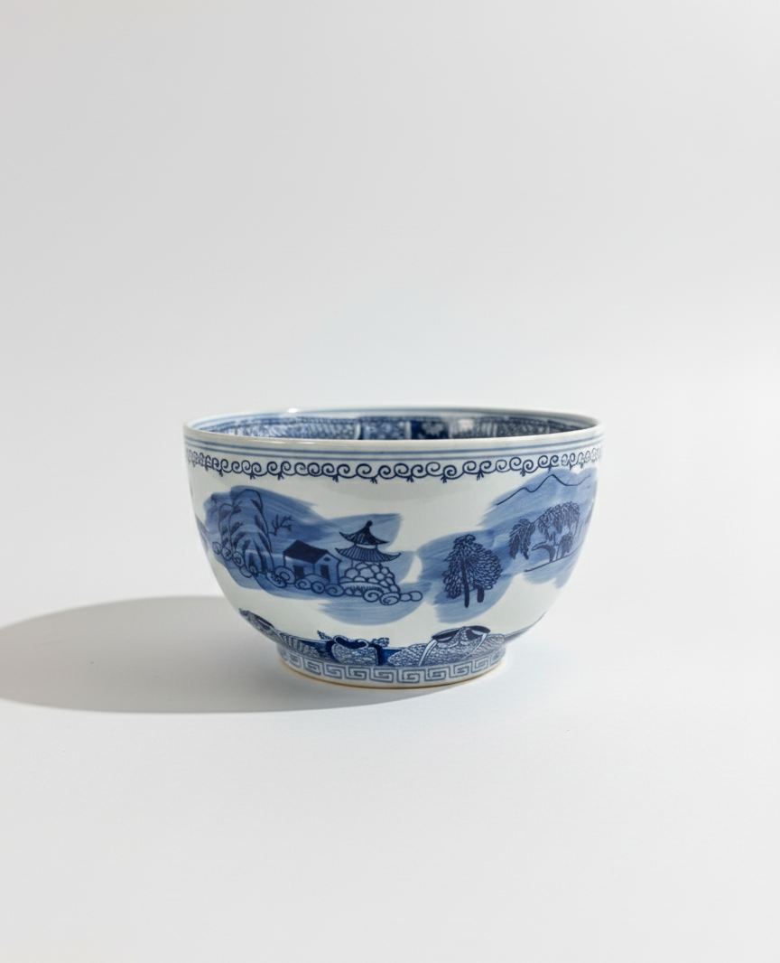 Blå og hvit Chinoiserie bolle - stor