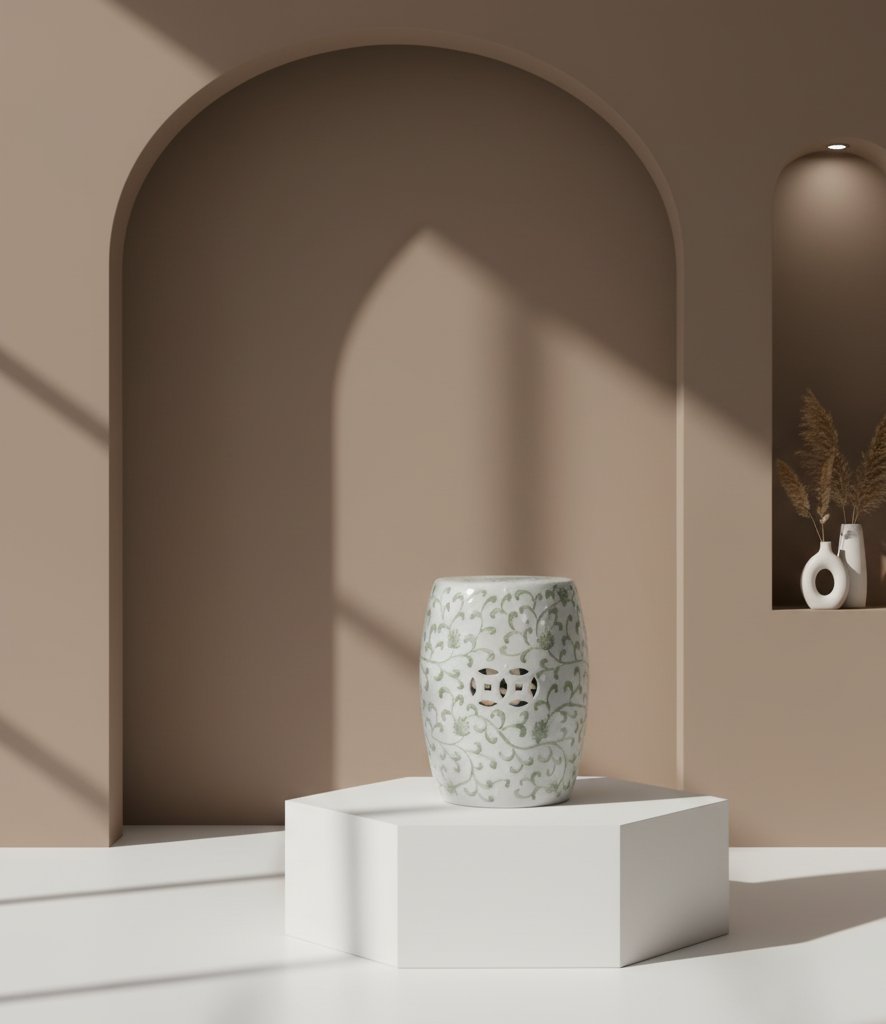 Garden Stool i hvit med grønt