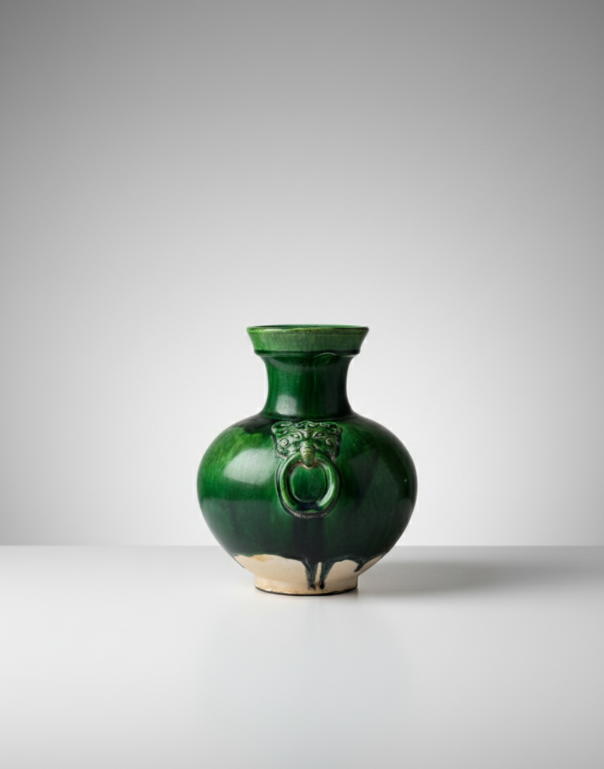 Grønn kinesisk vase med natur bunn - liten