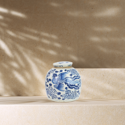 Chinoiserie krukke med lokk