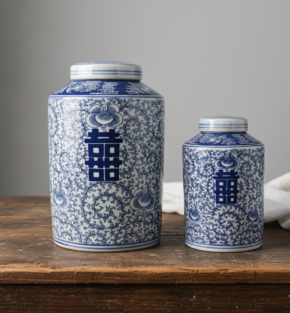 Double Happiness sylinder krukker med lokk