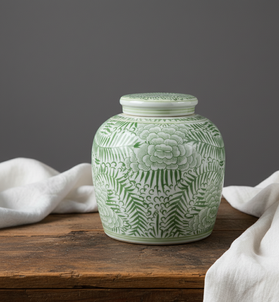 Tea Jar med grønt motiv