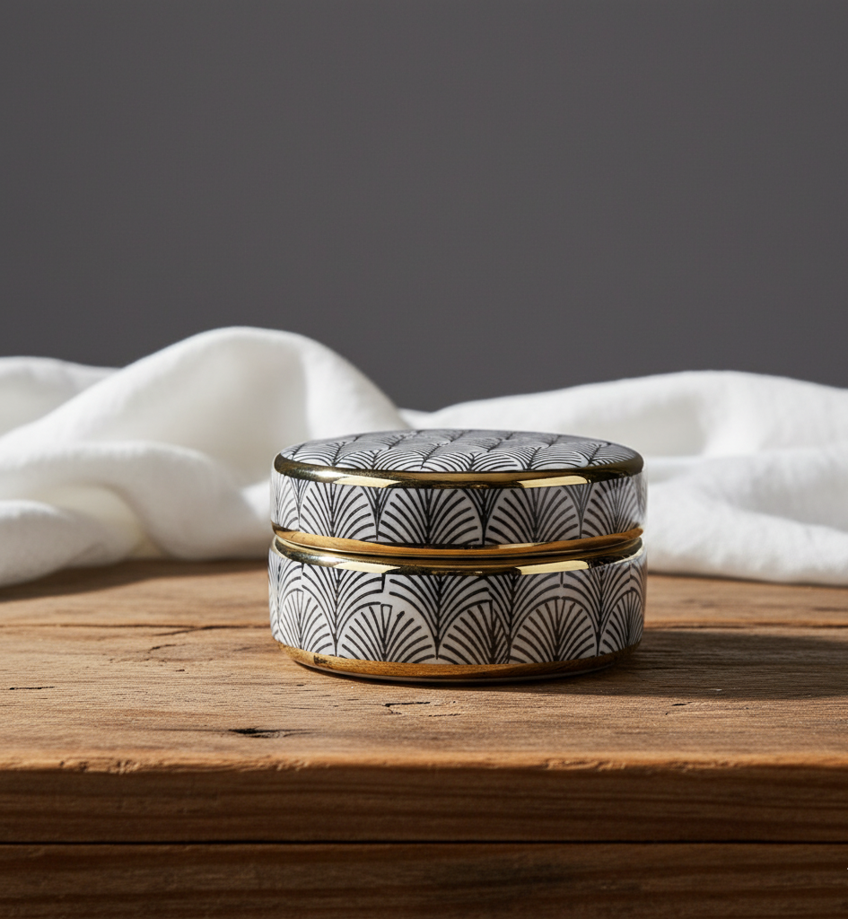 Trinket Box - krukke med lokk med art deco mønster