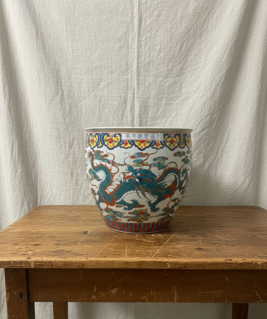 Kinesisk plantekrukker med motiv